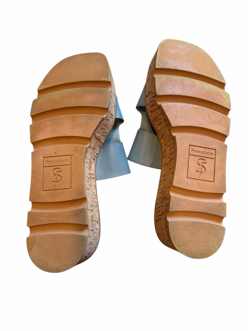 Franco Sarto Platform Slide Sandals Sz 8 Gray Leather Cork Sole 2” Heel Comfort - Picture 11 of 11